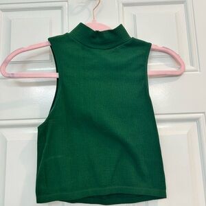 Zara Forest Green Ribbed Mock Neck Crop Top